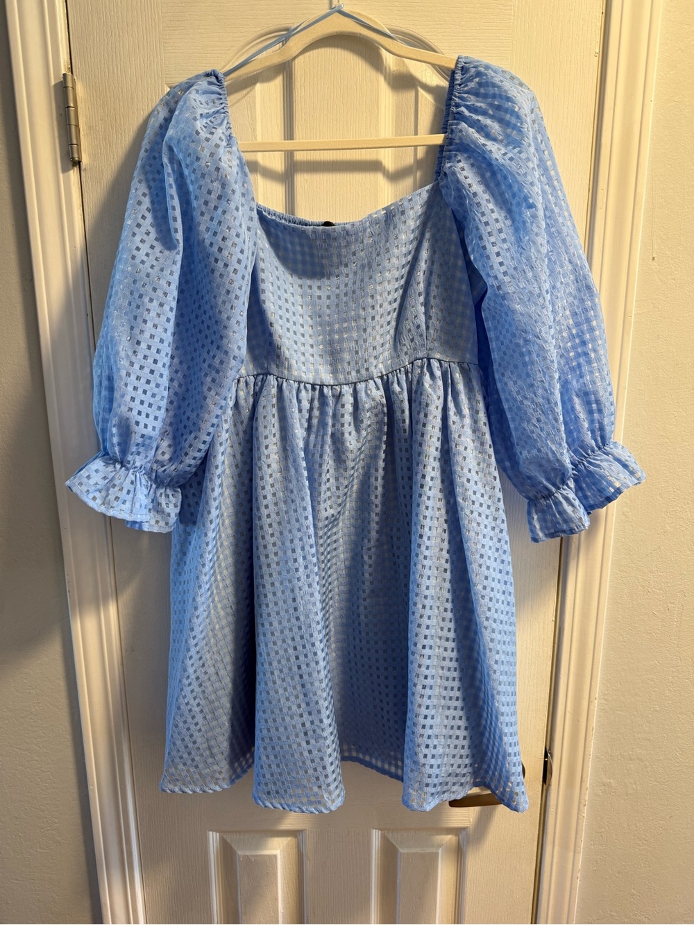 Vici Powder Blue Eyelet Puff Sleeve Mini Dress